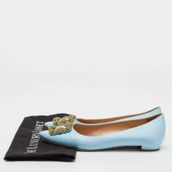 Manolo Blahnik Light Blue Satin Hangisi Ballet Flats Size 39