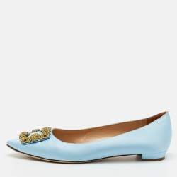 Manolo Blahnik Light Blue Satin Hangisi Ballet Flats Size 39