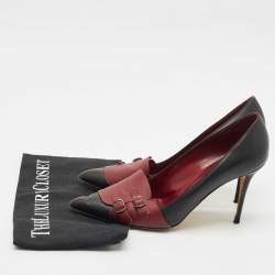 Pre Owned Manolo Blahnik Black/Burgundy Leather Cajada Pointed Toe Pumps Size 38