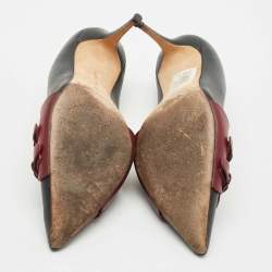 Pre Owned Manolo Blahnik Black/Burgundy Leather Cajada Pointed Toe Pumps Size 38