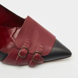Pre Owned Manolo Blahnik Black/Burgundy Leather Cajada Pointed Toe Pumps Size 38