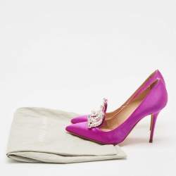Manolo Blahnik Fuschia Satin Crystal Embellished Borlak Pumps Size 36