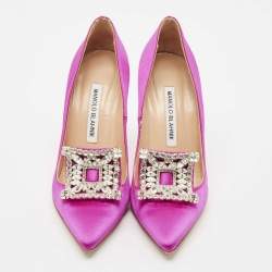 Manolo Blahnik Fuschia Satin Crystal Embellished Borlak Pumps Size 36