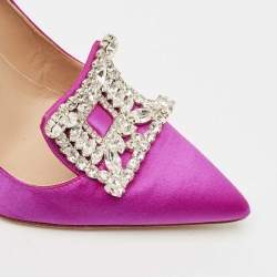 Manolo Blahnik Fuschia Satin Crystal Embellished Borlak Pumps Size 36
