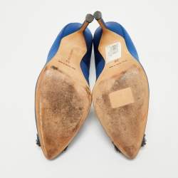 Manolo Blahnik Blue Satin Hangisi Crystal Embellished Pumps Size 36