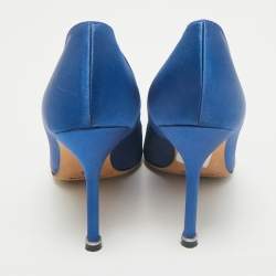 Manolo Blahnik Blue Satin Hangisi Crystal Embellished Pumps Size 36