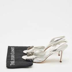 Manolo Blahnik Silver Leather Cassia Slingback Sandals Size 41