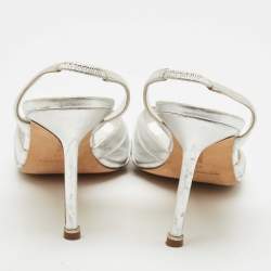 Manolo Blahnik Silver Leather Cassia Slingback Sandals Size 41