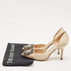Manolo Blahnik Beige Satin Hangisido D'orsay Pumps Size 34