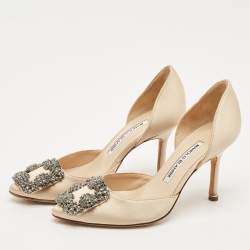 Manolo Blahnik Beige Satin Hangisido D'orsay Pumps Size 34