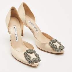 Manolo Blahnik Beige Satin Hangisido D'orsay Pumps Size 34