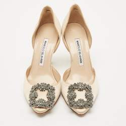 Manolo Blahnik Beige Satin Hangisido D'orsay Pumps Size 34