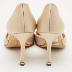 Manolo Blahnik Beige Satin Hangisido D'orsay Pumps Size 34