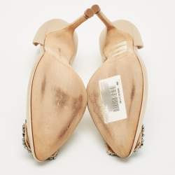 Manolo Blahnik Beige Satin Hangisido D'orsay Pumps Size 34