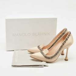 Manolo Blahnik Beige Satin Trionfa Pumps Size 37