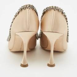Manolo Blahnik Beige Satin Trionfa Pumps Size 37