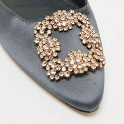 Manolo Blahnik Grey Satin Hangisi Flat Mules Size 39