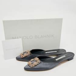 Manolo Blahnik Grey Satin Hangisi Flat Mules Size 39