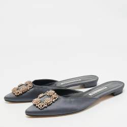 Manolo Blahnik Grey Satin Hangisi Flat Mules Size 39