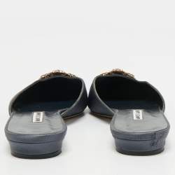 Manolo Blahnik Grey Satin Hangisi Flat Mules Size 39