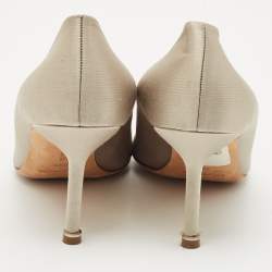 Manolo Blahnik Light Grey Satin Hangisi Crystal Embellished Pumps Size 39.5