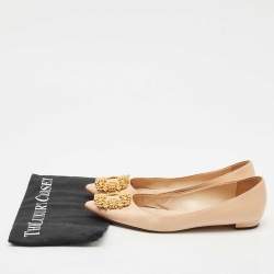 Pre Owned Manolo Blahnik Peach Leather Hangisi Ballet Flats Size 39.5