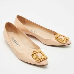 Pre Owned Manolo Blahnik Peach Leather Hangisi Ballet Flats Size 39.5