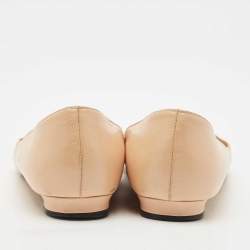 Pre Owned Manolo Blahnik Peach Leather Hangisi Ballet Flats Size 39.5