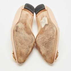 Pre Owned Manolo Blahnik Peach Leather Hangisi Ballet Flats Size 39.5