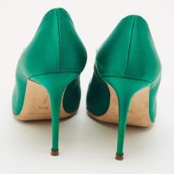 Manolo Blahnik Green Satin Borlak Crystal Embellished Pumps Size 34.5