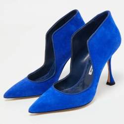 Pre Owned Manolo Blahnik Blue Suede Espedal Pumps Size 36.5