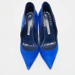 Pre Owned Manolo Blahnik Blue Suede Espedal Pumps Size 36.5