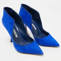 Pre Owned Manolo Blahnik Blue Suede Espedal Pumps Size 36.5