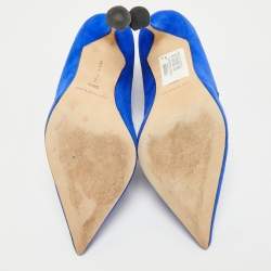 Pre Owned Manolo Blahnik Blue Suede Espedal Pumps Size 36.5