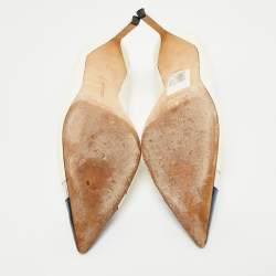 Pre Owned Manolo Blahnik Off White/Navy Blue Patent Leather Pointed Toe Pumps Size 40.5