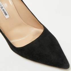 Pre Owned Manolo Blahnik Silver/Black Leather and Suede Osmana Pointed Toe Pumps Size 39.5