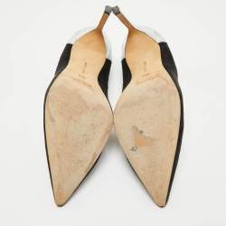 Pre Owned Manolo Blahnik Silver/Black Leather and Suede Osmana Pointed Toe Pumps Size 39.5