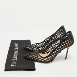 Pre Owned Manolo Blahnik Black Laser Cut Leather Pointed Toe Pumps Size 40