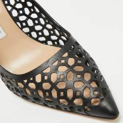 Pre Owned Manolo Blahnik Black Laser Cut Leather Pointed Toe Pumps Size 40