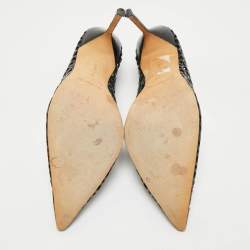 Pre Owned Manolo Blahnik Black Laser Cut Leather Pointed Toe Pumps Size 40