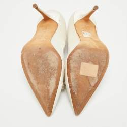 Pre Owned Manolo Blahnik Cream Satin Crystal Embellished Borlak Pumps Size 34