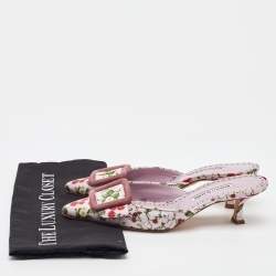 Pre Owned Manolo Blahnik Light Purple Floral Print Satin Maysalebi Mules Size 38.5