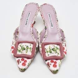Pre Owned Manolo Blahnik Light Purple Floral Print Satin Maysalebi Mules Size 38.5