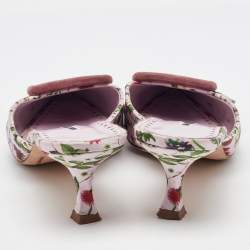 Pre Owned Manolo Blahnik Light Purple Floral Print Satin Maysalebi Mules Size 38.5