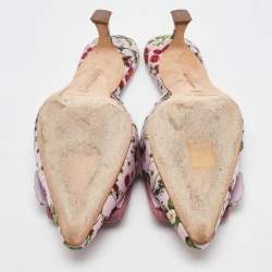 Pre Owned Manolo Blahnik Light Purple Floral Print Satin Maysalebi Mules Size 38.5