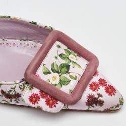 Pre Owned Manolo Blahnik Light Purple Floral Print Satin Maysalebi Mules Size 38.5