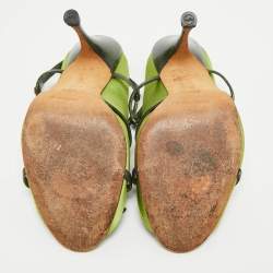 Pre Owned Manolo Blahnik Green Satin Slingback Sandals Size 37.5