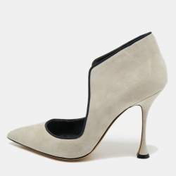 Manolo Blahnik Silver Satin Crystal Embellished Ankle Strap