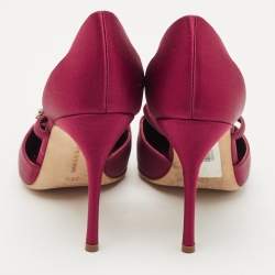 Pre Owned Manolo Blahnik Burgundy Satin Lala Pumps Size 38.5 