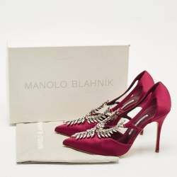 Pre Owned Manolo Blahnik Burgundy Satin Lala Pumps Size 38.5 